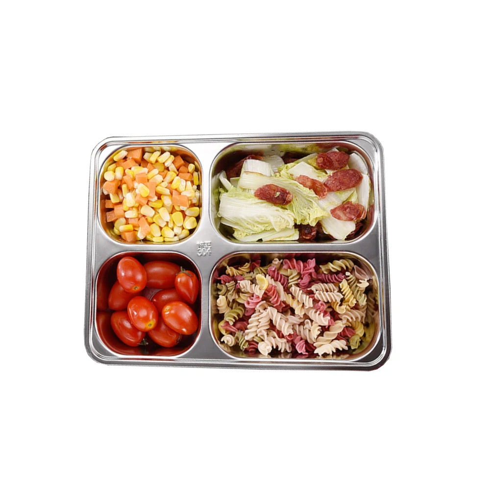 Food Grade Stainless Steel Food Tray Dinner Lunch Plate Tray with Lid for School Hospital