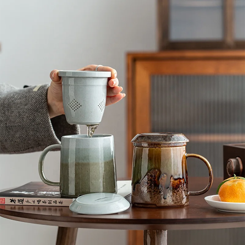Japanese Kiln Changing Color Wood Fired Ceramic Portable Tea Set With Tea Infuser