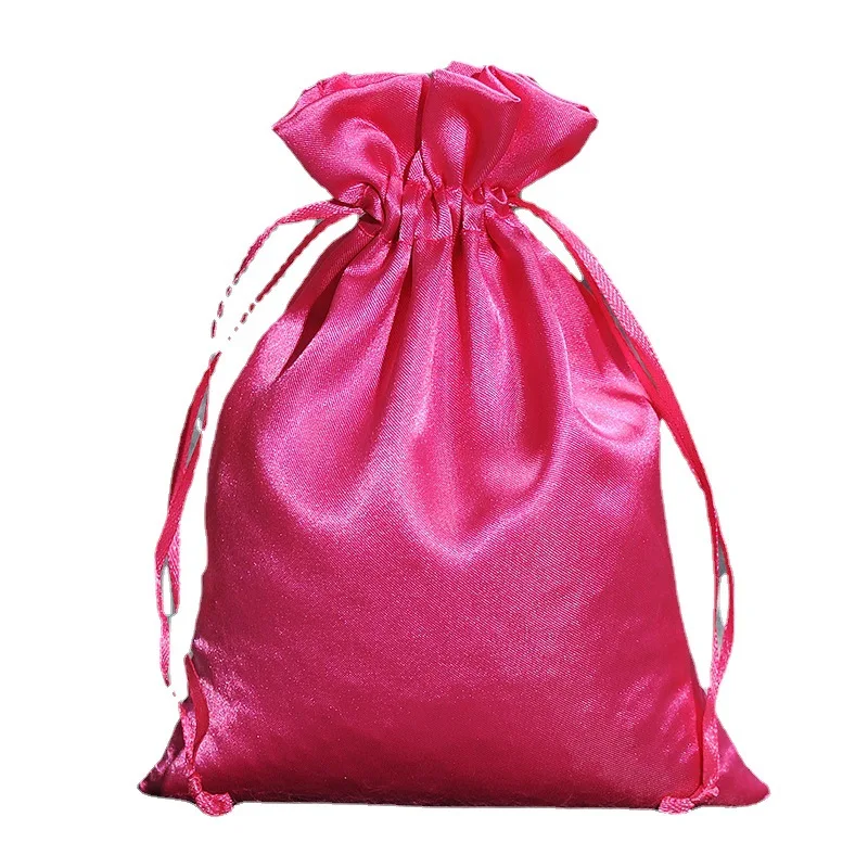 Custom Logo White Satin Drawstring Bag Wedding Favor Gift Jewelry Pouch