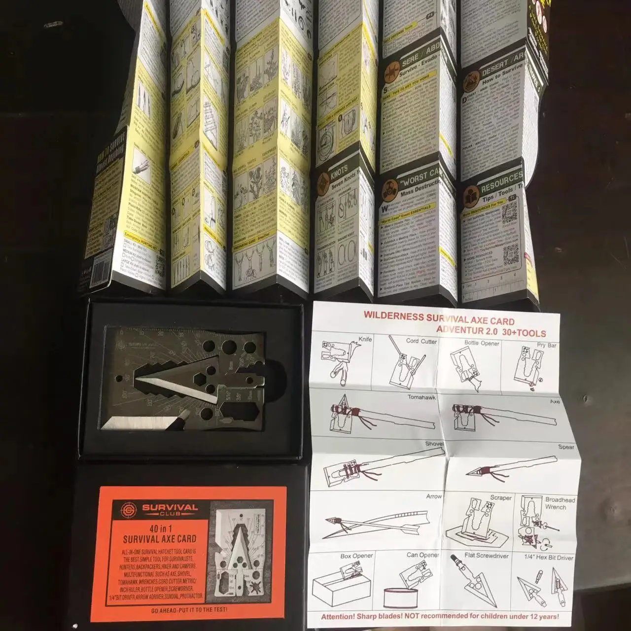 outdoor survival axe  tool card with survival guide insure your life