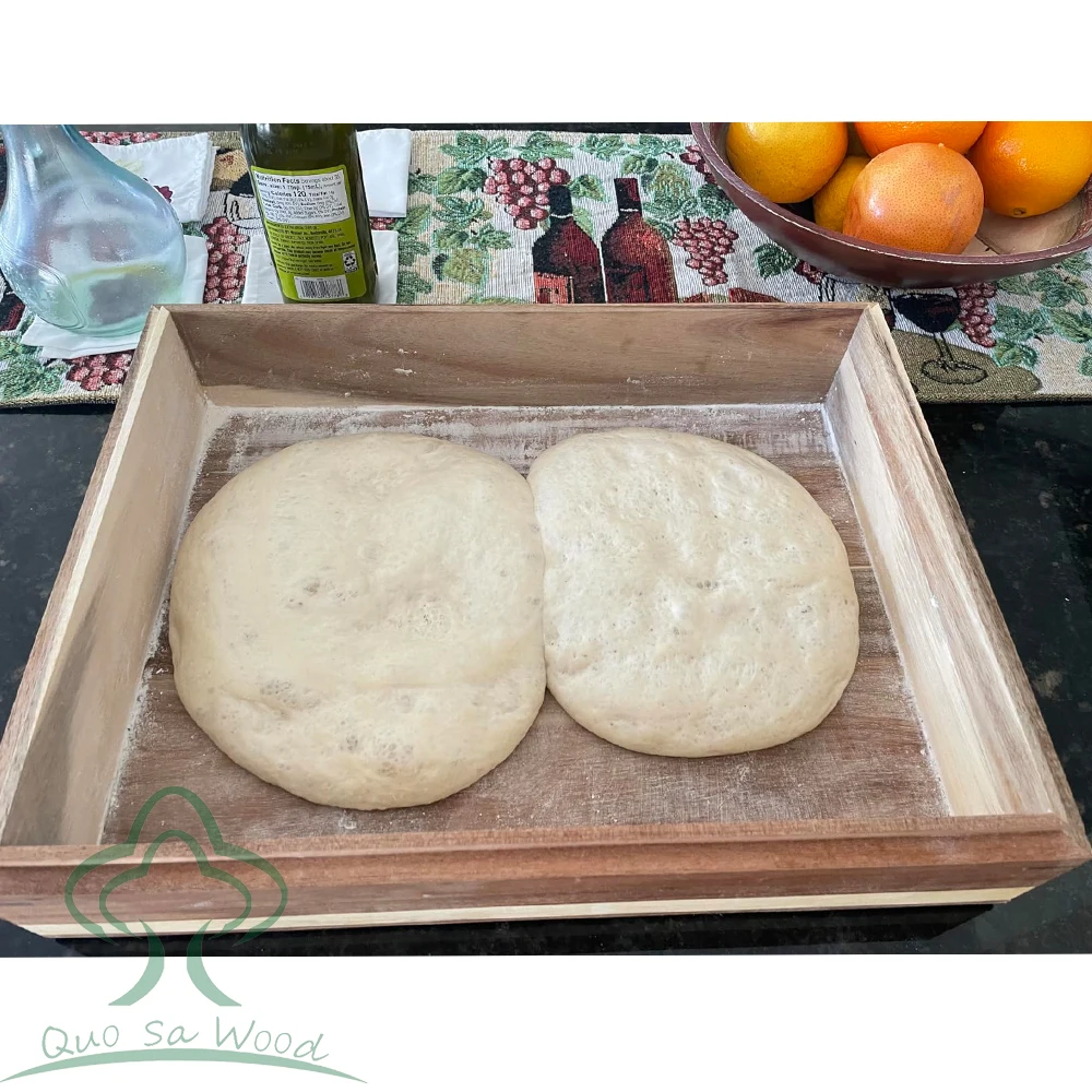 Natural Acacia Wood Dough Box Kitchen Wooden Pizza Dough Proofing Box Container Tray with Dough Spatula