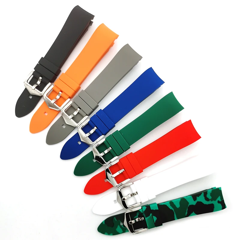 
curve end high quality 18 19 20 21 22 24mm silicone rubber watch bands watch strap 