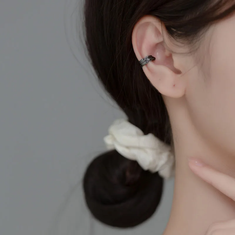 Retro Punk Style 925 Sterling Silver Feather Women Men Cuff Earrings For Women Gifts Fine Jewelry