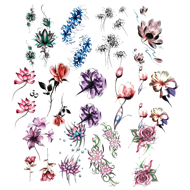 2021 Wholesale Women Temporary Tattoo Stickers Festival Flower Decorative Stencil Non-Toxin Tattoo Ink Paper Arm Leg Back