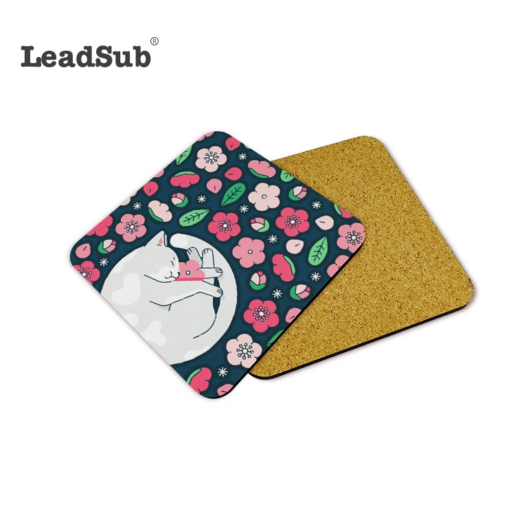 100 mm custom square blank sublimation wood Printed  Coaster Cork Coaster for drink