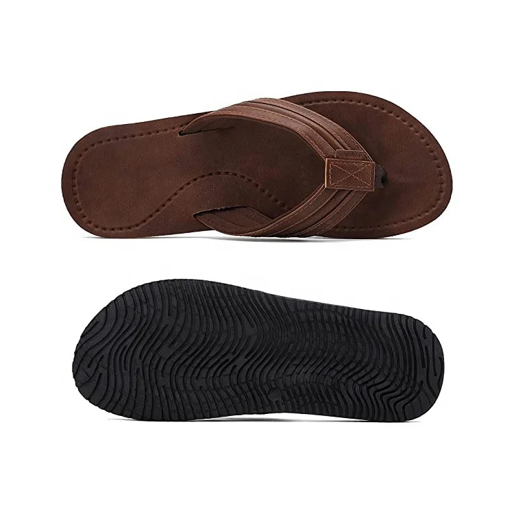 Flip Flops Mens Thong Sandals Leather Casual Comfort Flat Slides Slippers