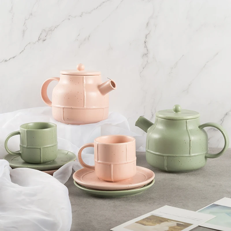 Nordic Style Afternoon Wholesale Matte Glaze Pink Color Coffee Cup Set Porcelain Tea Cup And Saucer