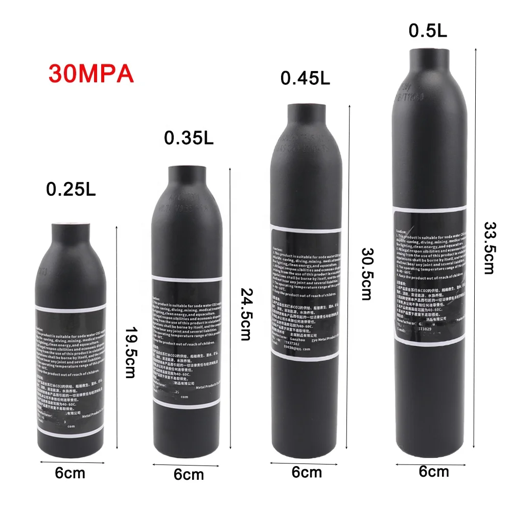 0.35L/0.45L/0.5L PCP Aluminum Co2 Cylinder Paintball HPA Tank M18x1.5 Thread 4500PSI