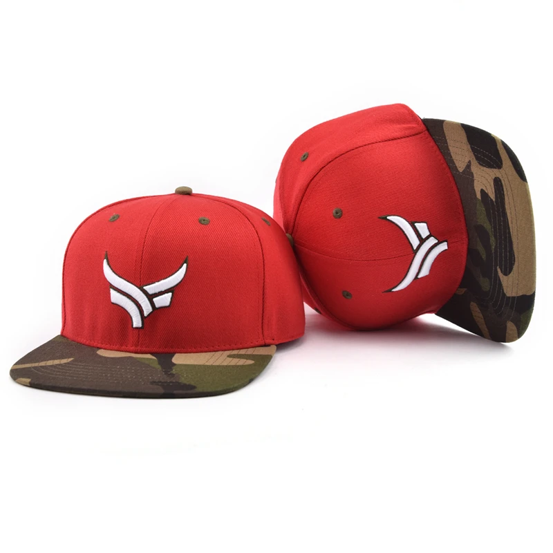 OEM unisex male camo camouflage brim hats wholesale 3d embroidery custom two tone flat snapback 6 panel hats