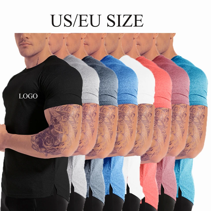 
Custom Blank Polyester Quick Dry Running Fitness T-shirt Workout Athletic Gym Sport Mens T Shirt 