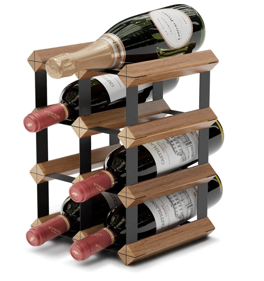 Metal & Wooden 6 Bottle Wine Holder Small Countertop Tabletop Wine Rack