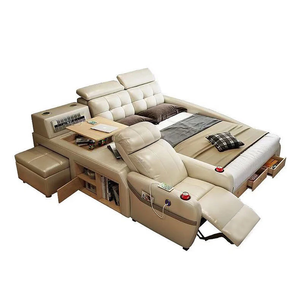 Luxury multifunction smart bed lit multifonctionnel massage for girls bed royal luxury king size luxury modern bedroom furniture