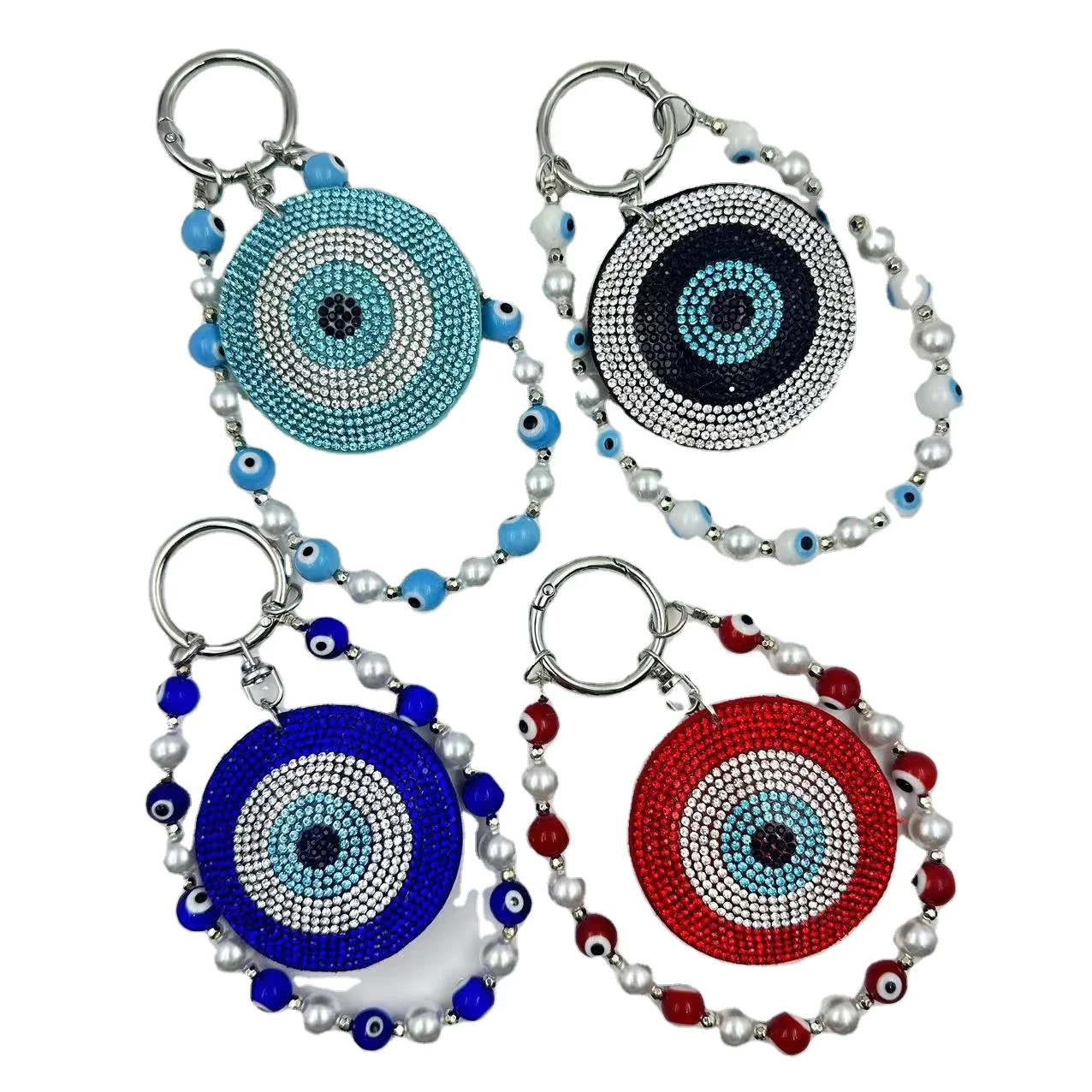 Fashion Lucky Crystal Blue Eye Keychain Evil Eye Water Diamond Phone Chain Imitation Pearl Phone Pendant Bracelet Jewelry