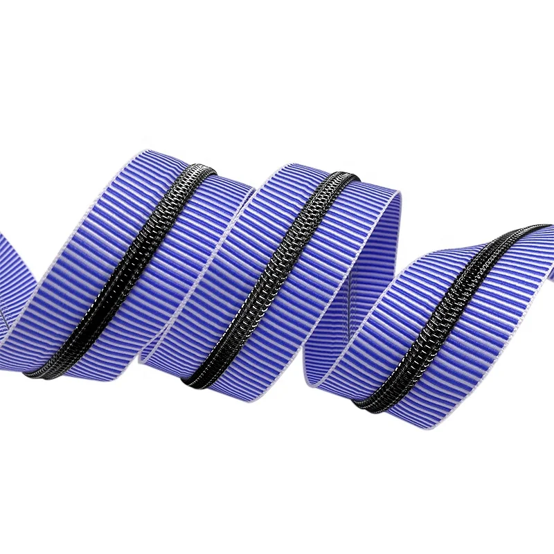 Decorative Stripe Nylon Zipper Tape Custom Color Jacquard #5 Zipper Tape #3 Sew Bag Zipper Coil