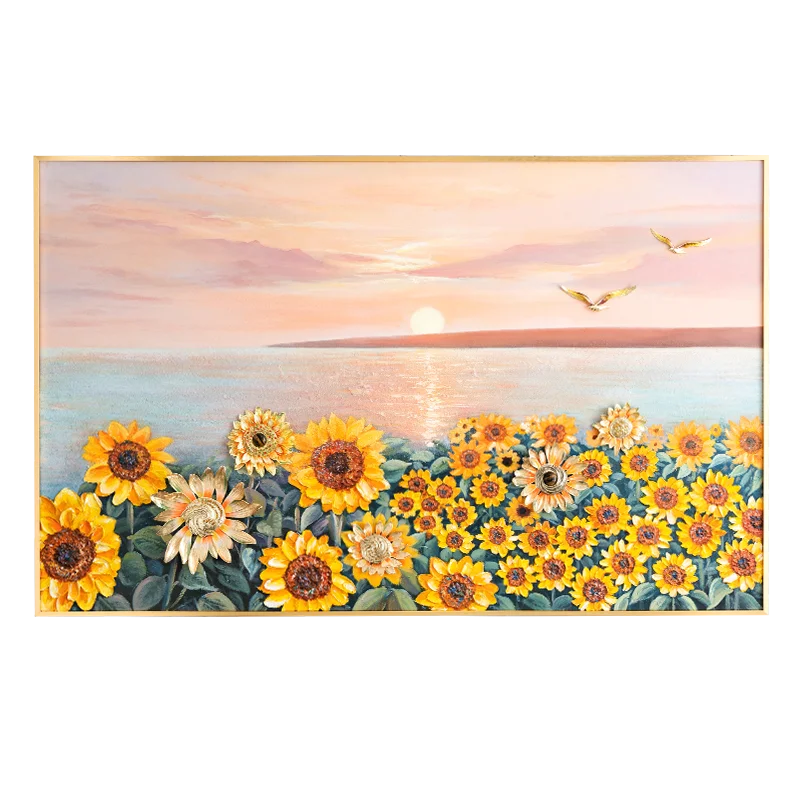 SANLOREN Wall paintings for home decor hand painted enamel craft painting wall art decor sunflower big size horizontal painting