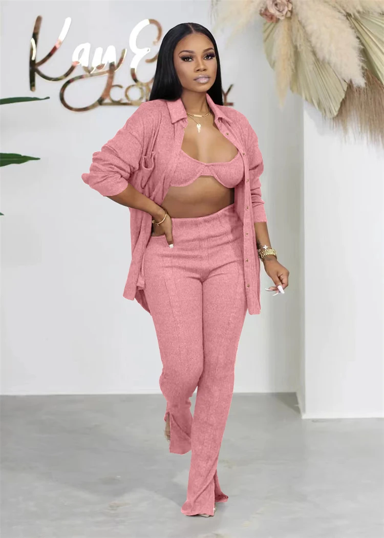 Boutique Ladies 3PCS Outfits Solid Loungewear Plush Autumn Plus Size Women Three Piece Set