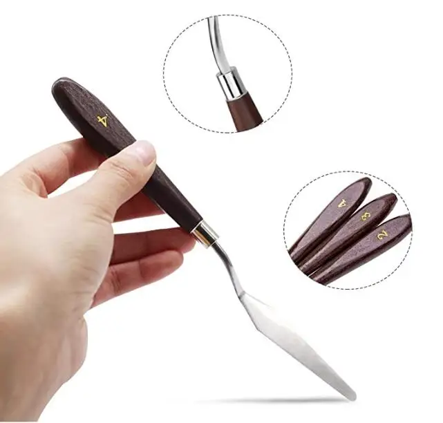 Oil Painting Mixing Scraper, Stainless Steel Artist Oil Painting 5PCS Painting Knife Set, Palette Knife Painting Tools