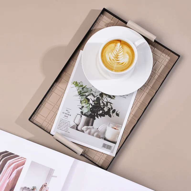 Braided leather Metal Storage tray Skin care cosmetics desktop Clutter organizer porch key tray