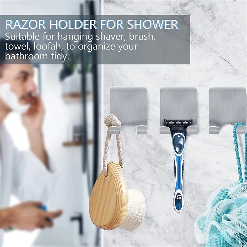 Stainless Steel Shaving Razor Shaver Holder Hanger Wall Shelf Adhesive Hooks Storage Rack Hook for Bathroom Organizer Hanger