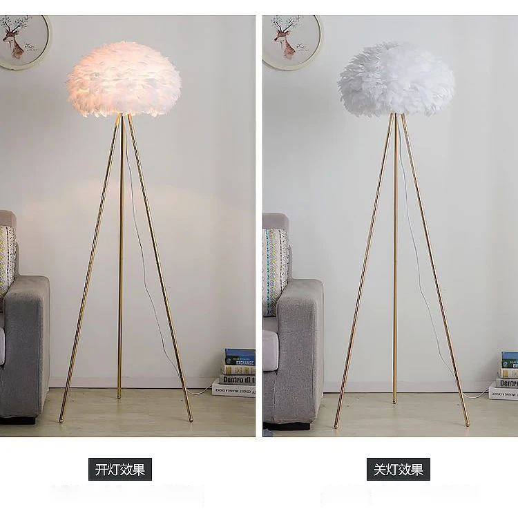 Triangle Black/White Drum Floor Lamp Modern Feather  Foot Switch for Living Room Bedroom Dresser Office Framhouse