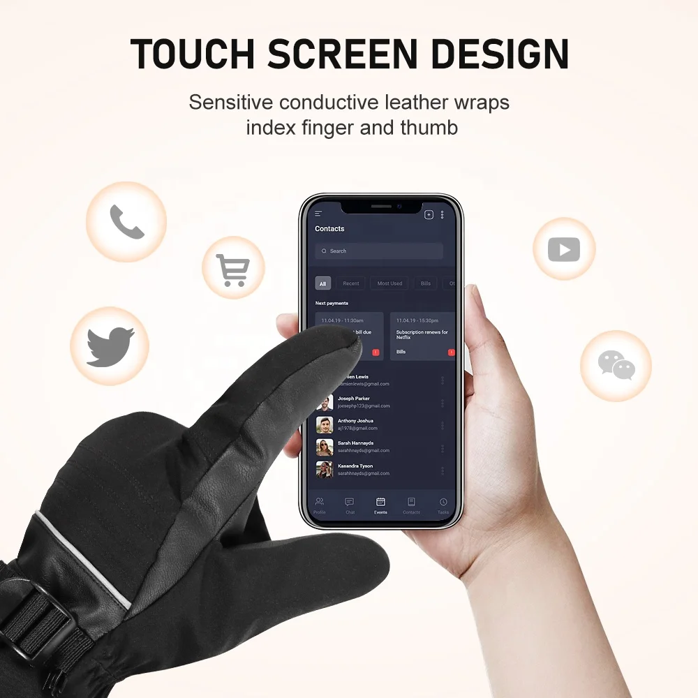 Водонепроницаемые перчатки с подогревом для мужчин и женщин, водонепроницаемые кожаные зимние лыжные теплые перчатки с электрическим перезаряжаемым аккумулятором