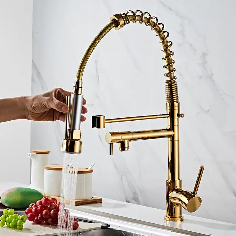 Copper body spring water rotary hot and cold double control kitchen dish multi-function faucet sink wash dish sink sink