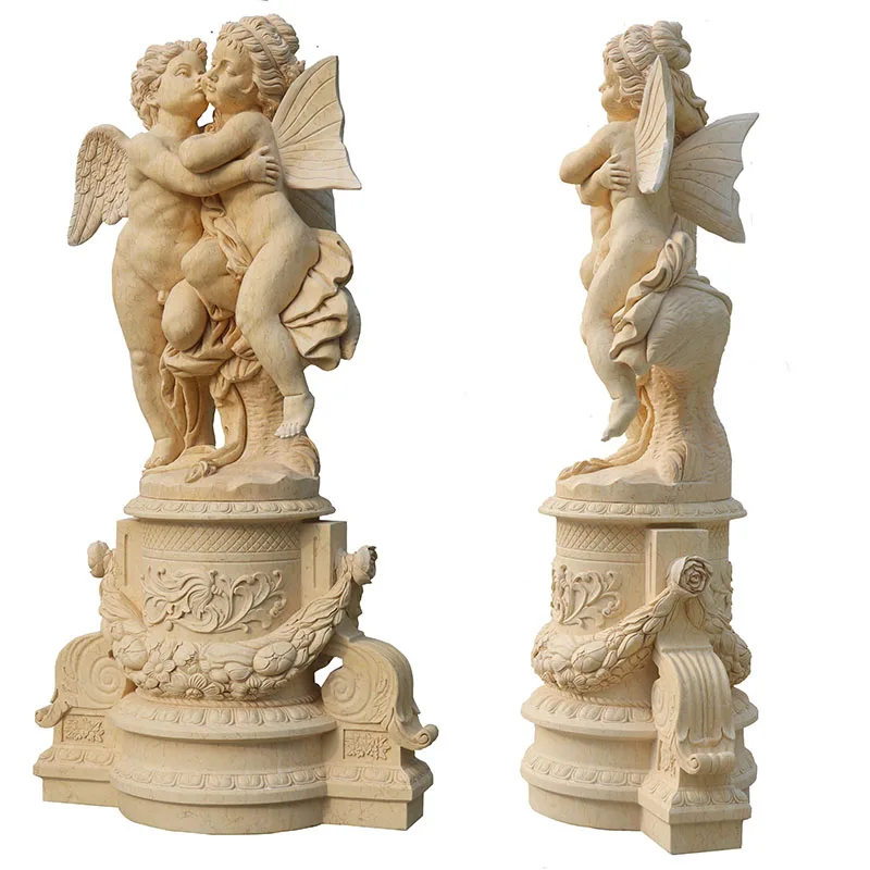 Natural beige color marble statue, angel baby statue sculpture