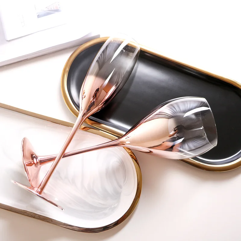 European and American custom gradient electroplated crystal glass wine golden tall champagne goblet