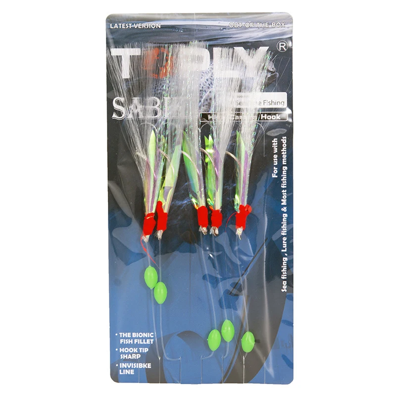 New arrival 5 hook Luminous Beads Sabiki Rigs Hook Fish Skin 3/0 saltwater fishing Combined hook