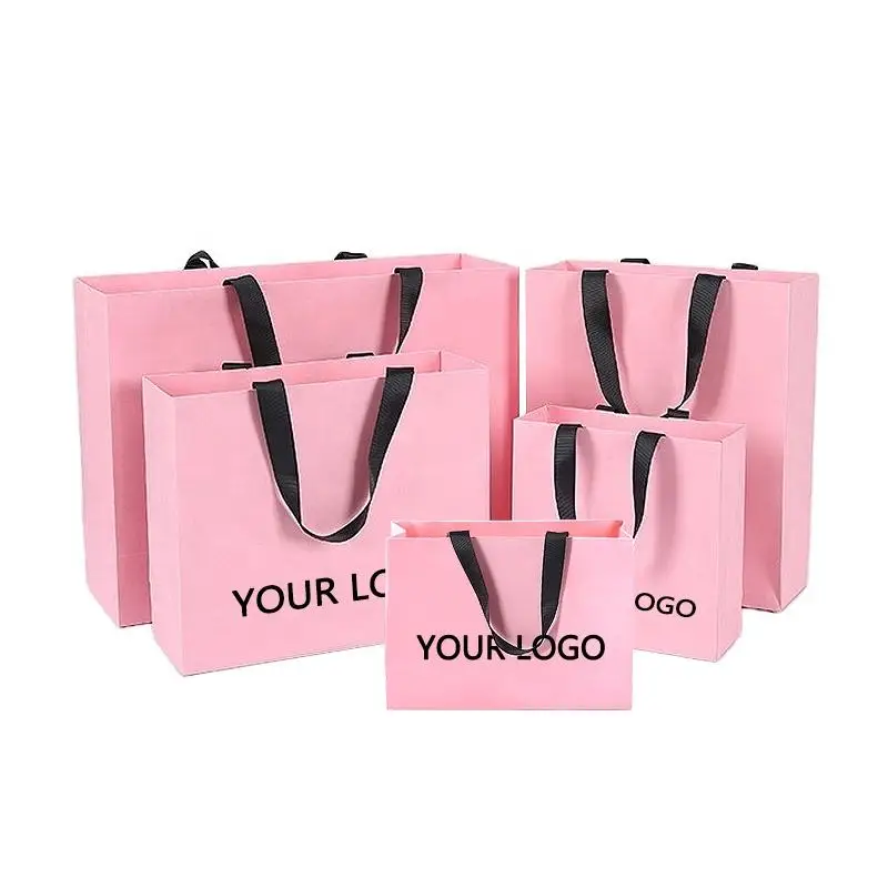 GMI Custom  Clothing Retail Bag Packing Pink Gift Bag bolsas de papel Shopping Packaging Paper Bags With Handles For Clothes