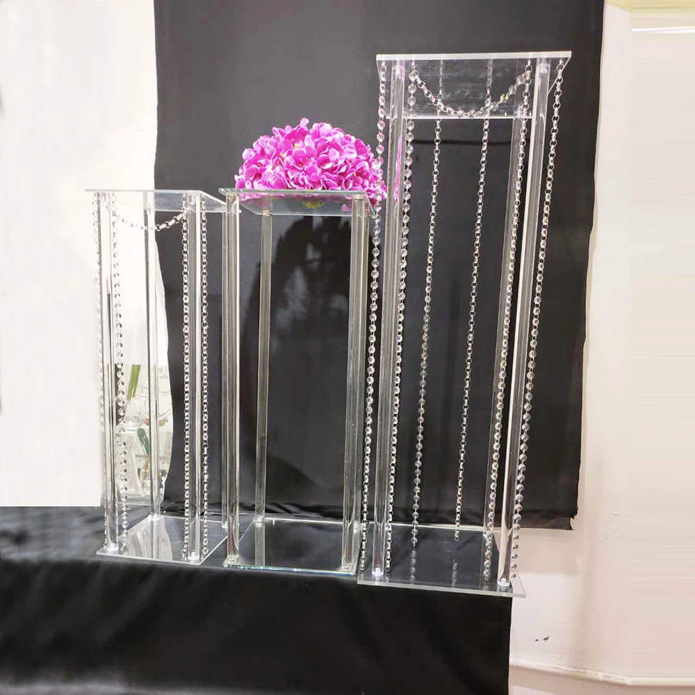 Wholesale Church decoration crystal 4 pillar flower stand glass flower tall stand