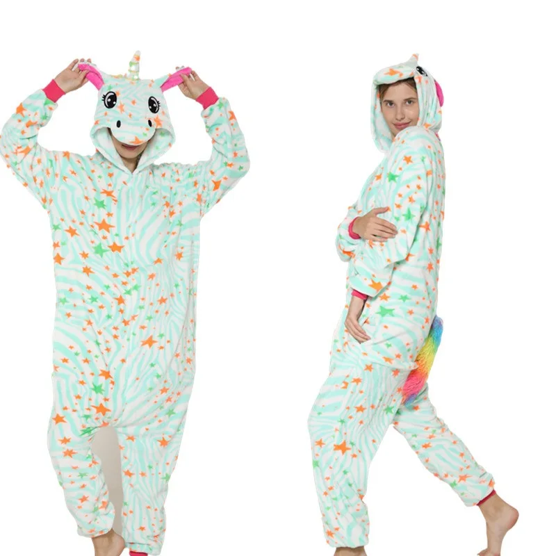 Unisex Winter Animal Flannel Onesie Pajamas Cartoon Sleepwear Glowing at night in dark noctilucent luminous Pijama Unicorn