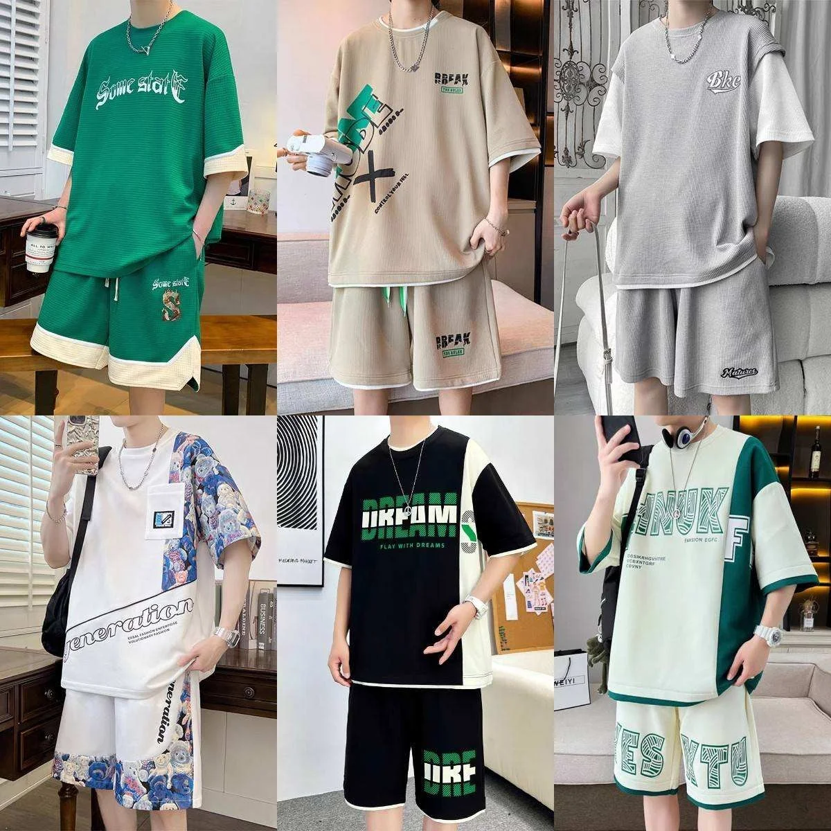 Popular Hip Hop Thin T-shirt Short two-piece Sportswear 100% cotton Casual tracksuit for Men