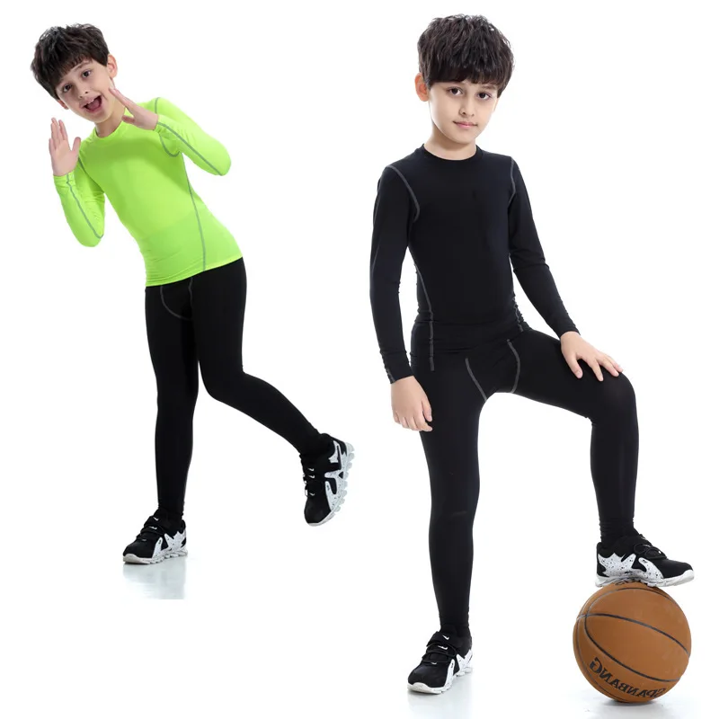 Children Fitness Sports Tights Stretch Pants Compression Football Boy Leggings Long Sleeve Tops School Suit Custom Logo Running