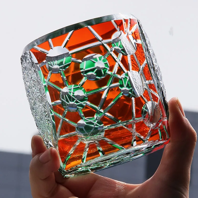 Japanese Edo Kiriko Style 270ml Shot Glass Circular Design Old Fashioned Wine Sake Whiskey Beer Brandy Coffee Water Made PC