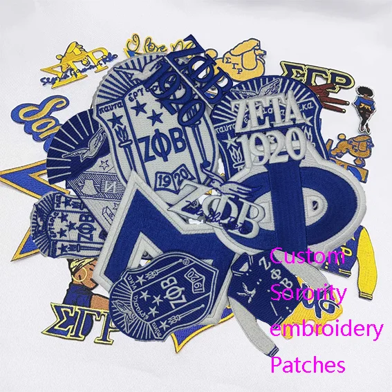 Blue And White Greek Twill Letters Embroidery Patches Custom Zeta Phi Beta 1920 Shield Embroidered Patch