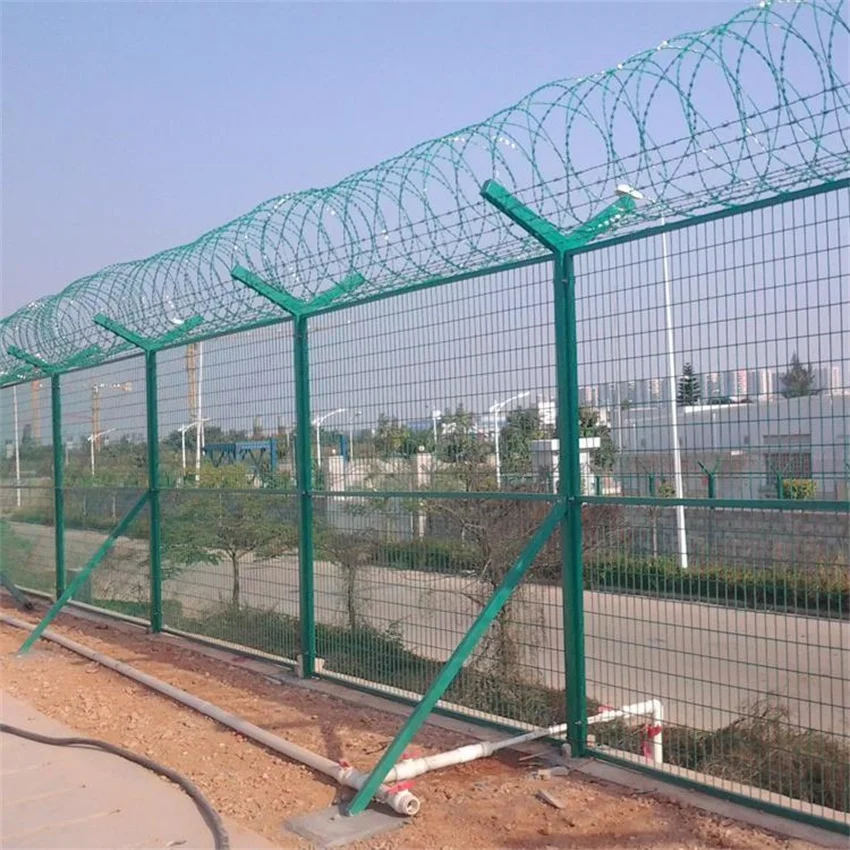 Top Quality Strong Protection Anti Climbing Wall Welded Wire Mesh Airport Fence With Razor Barbed