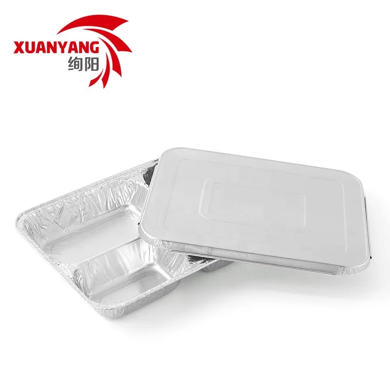 
Custom Printing Logo 4 Compartment Aluminum Foil Food Takeaway Container with Paper Lid 