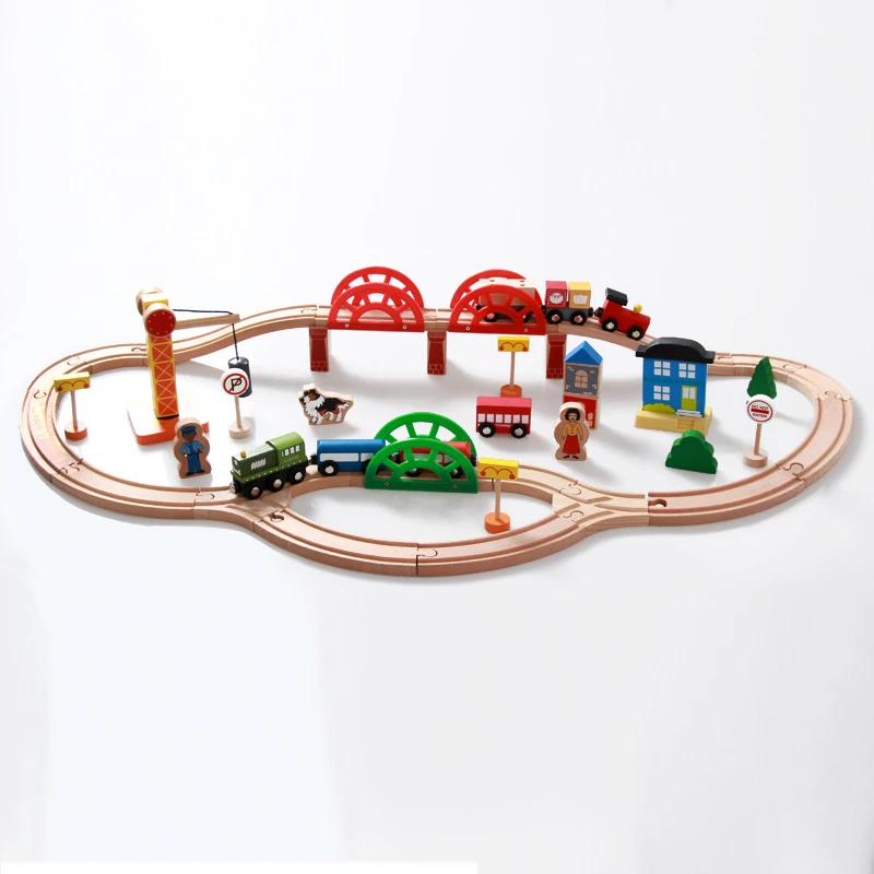 120pcs Beech wood children educational toy car wooden small train track