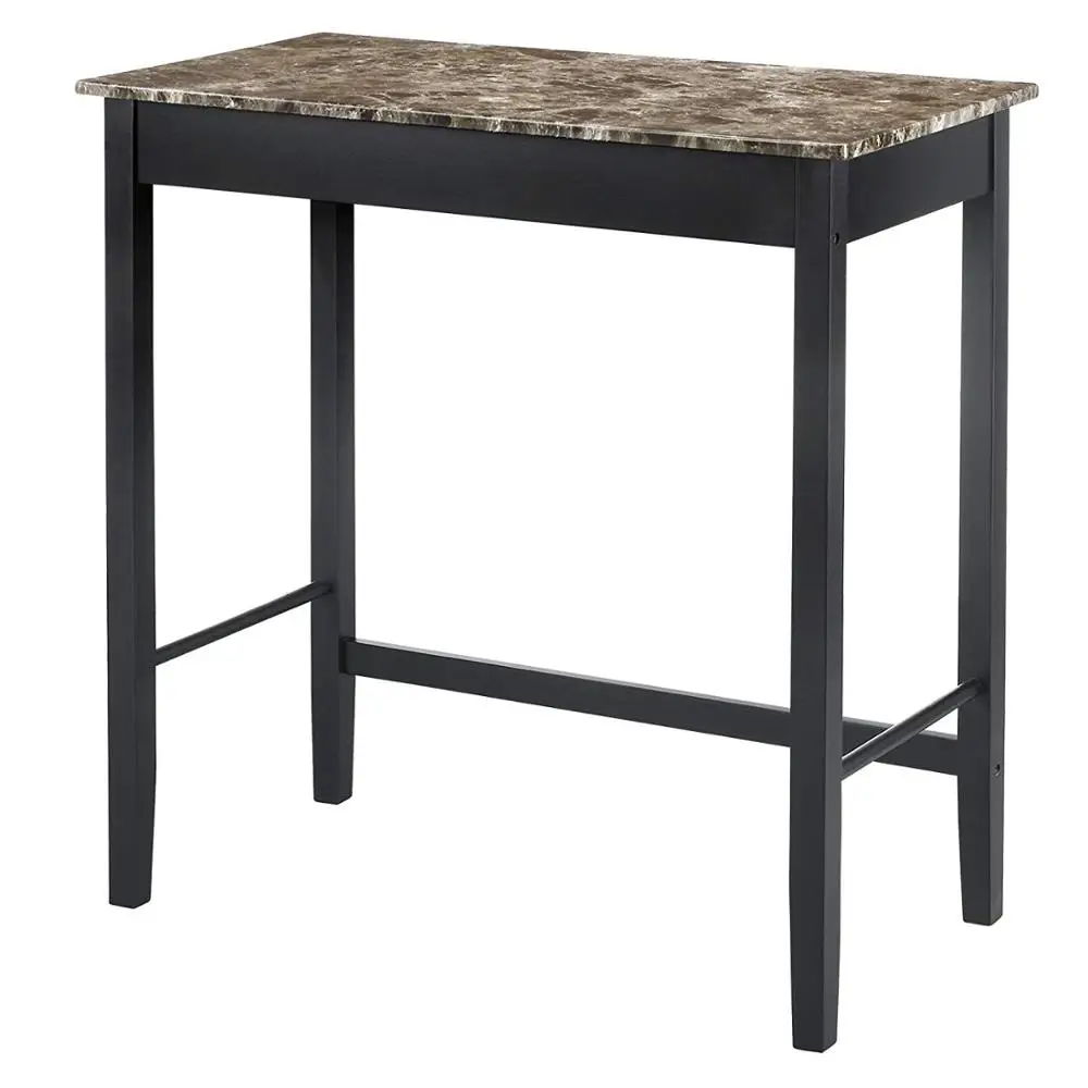 3 Pcs Dining Table and Chairs Set with Faux Marble Tabletop 2 Chairs Contemporary pub Table Set for kitchen room