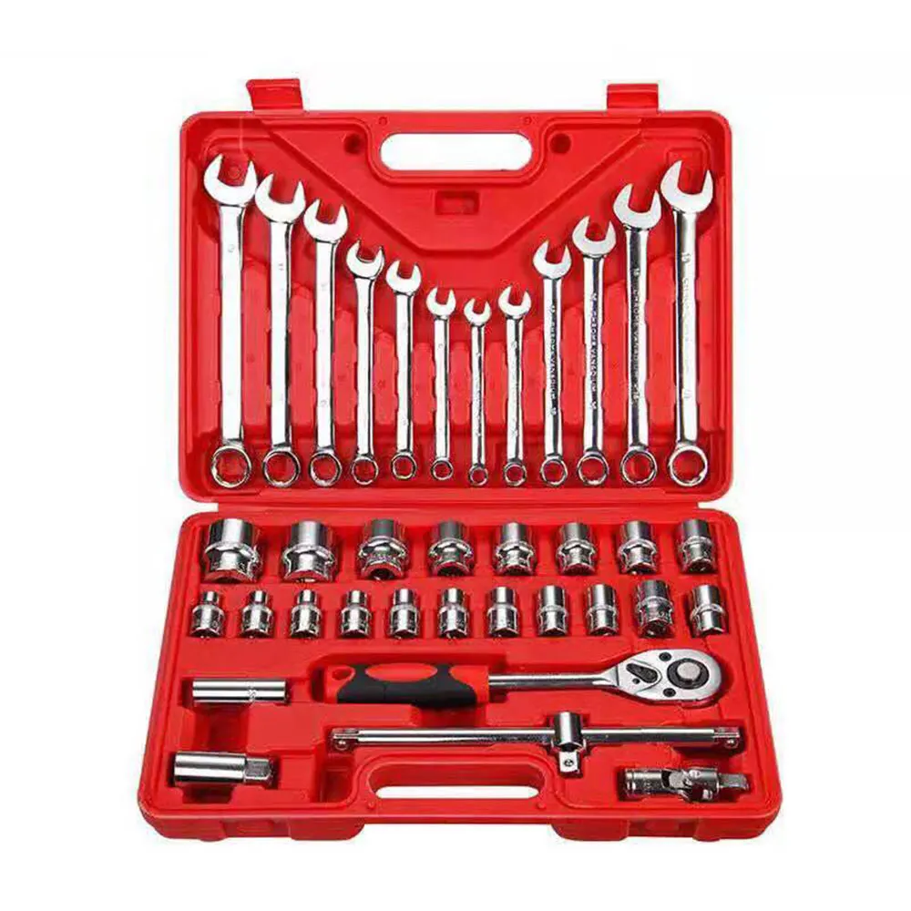 46 Pieces 1/4 Inch Industrial Grade Socket Ratchet Wrench Set with Socket Set Metric and Extension Bar