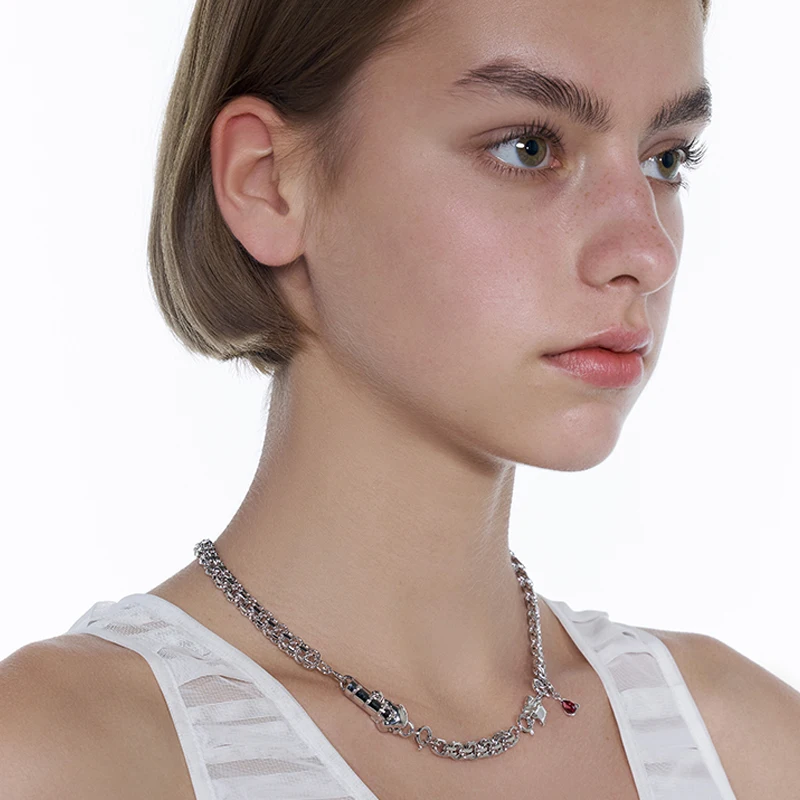 Necklace Ruby 18k White Gold  2021 New Trendy Symbol   Interlocking Elements Stitching Clavicle Necklace