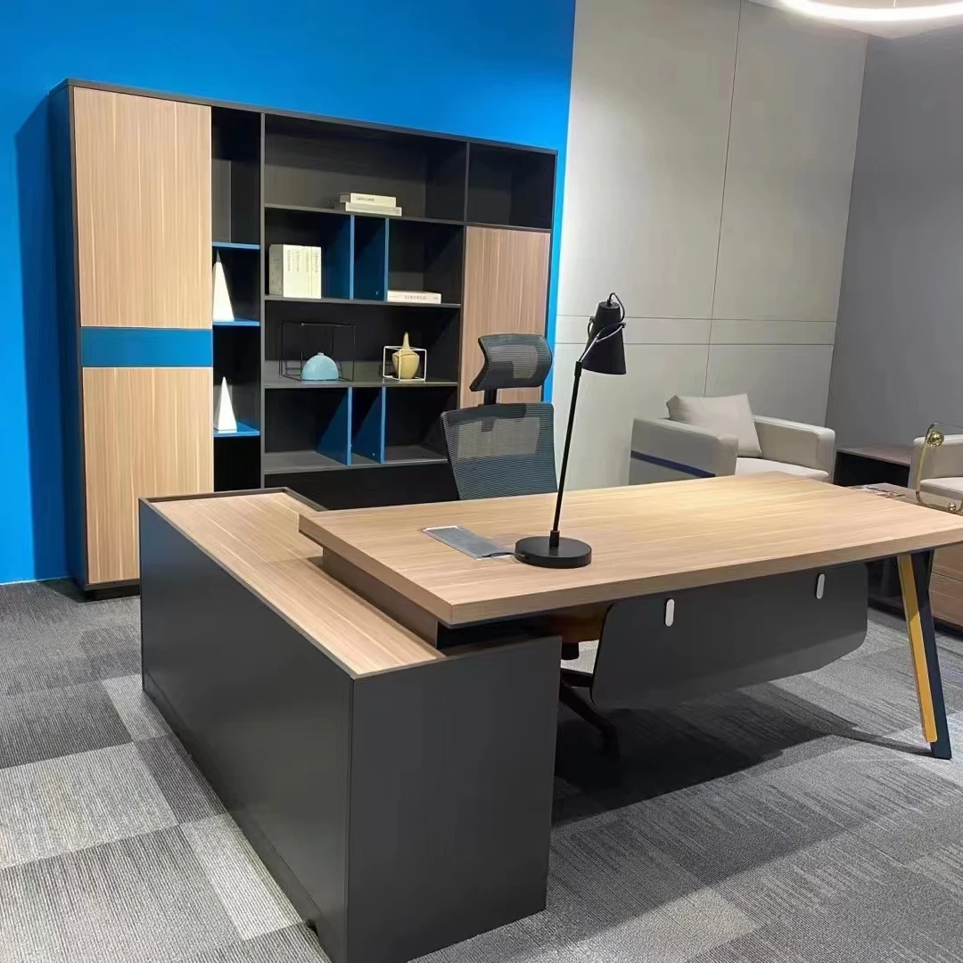 L shaped modern latest office desk ceo boss particle board wooden table manager desk office furniture