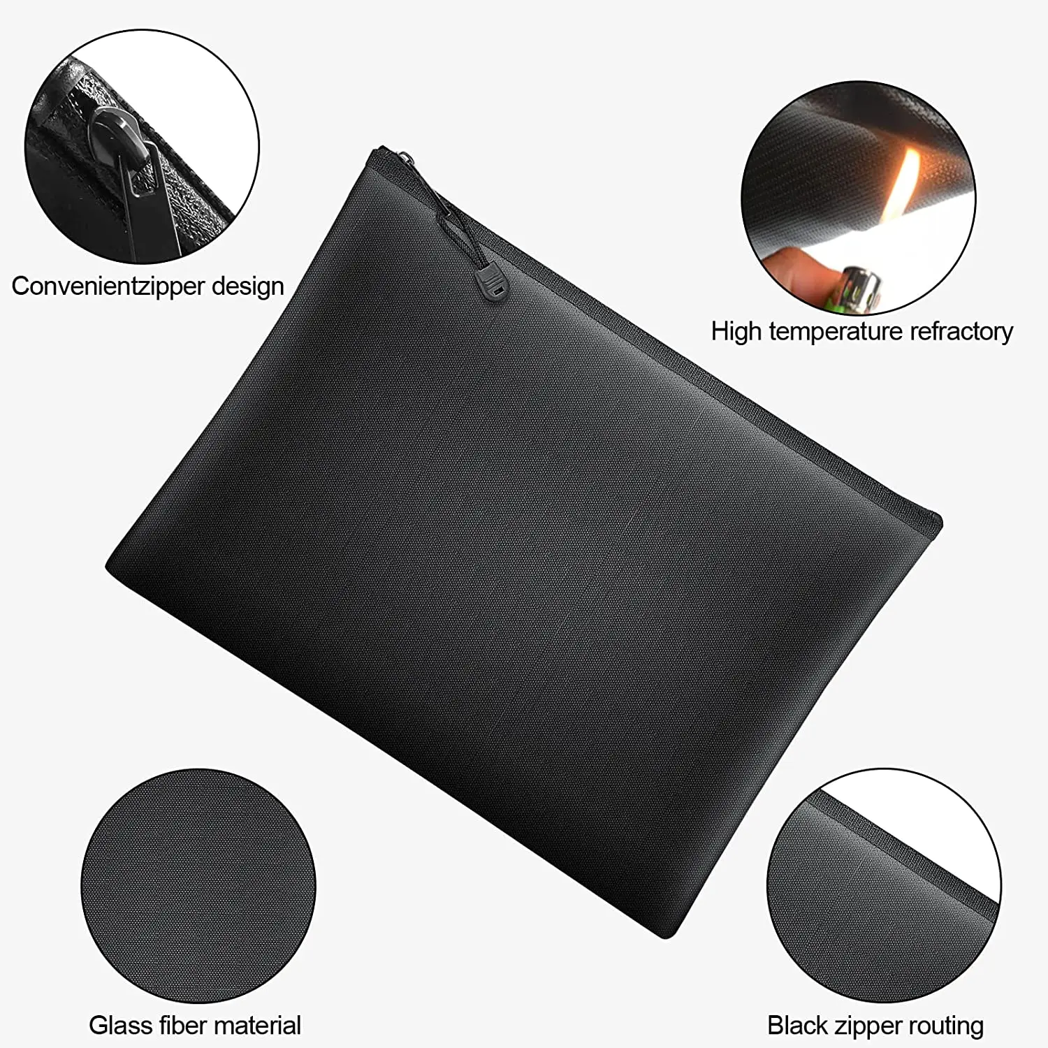 Multi-function Fireproof Document Bag with Zipper for for A4 Letter Size Document Holder File Cash Tablet Passport and Valuables