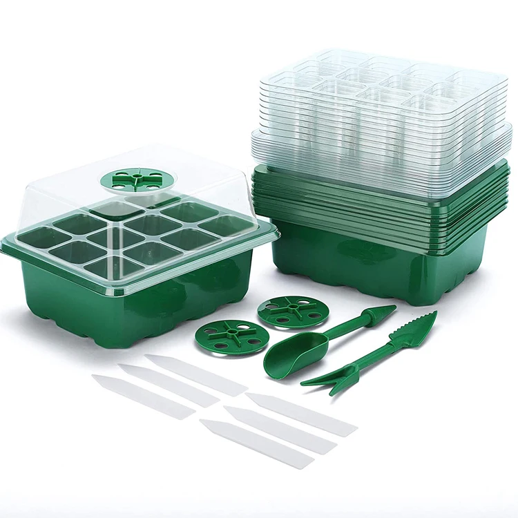 10-Pack Nursery Seed Trays Seedling Starter Tray Humidity Adjustable Plant Starter Kit with Dome and Base Greenhouse Grow Trays