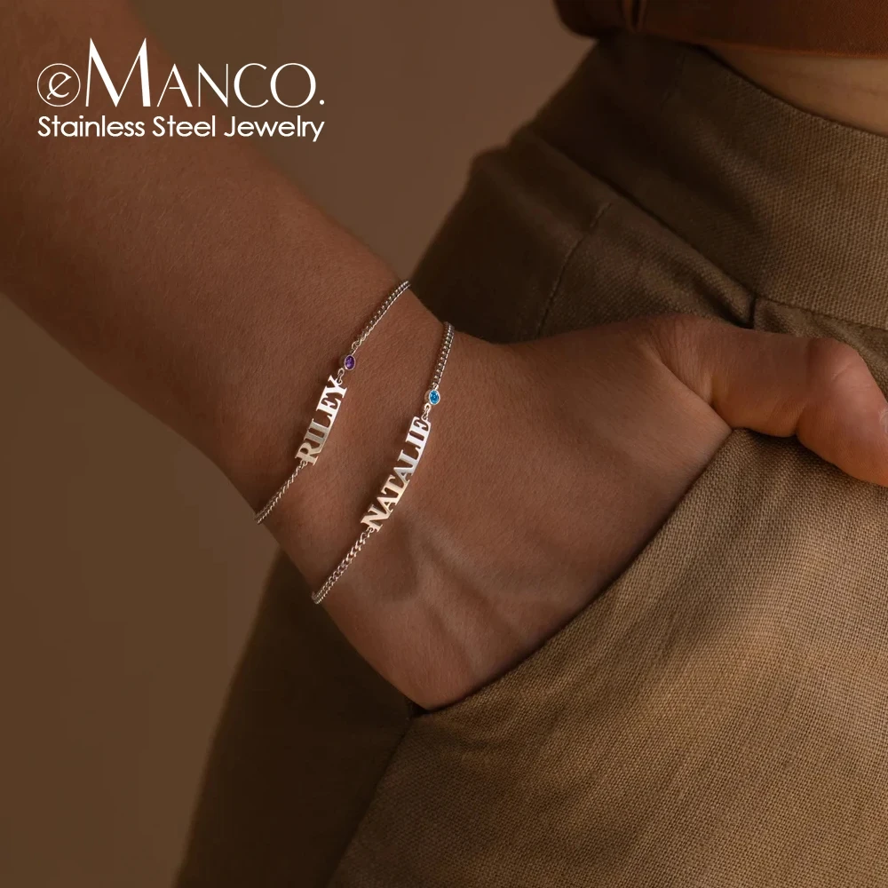 eManco Dropshipping DIY Birthstone Letter Personalized Name Bracelet Hip Hop Chain Rhinestone Name Bracelet