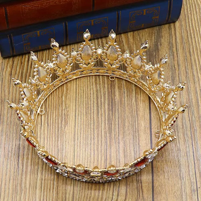  NeeFu WoFu великолепные Искусственные Красные Рубины Кристалл конкурс полные круги короны для невесты золотые тиары многоцветные со