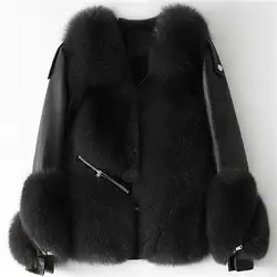 2022 new arrival winter sheep leather with fox fur coat fox fur coat women