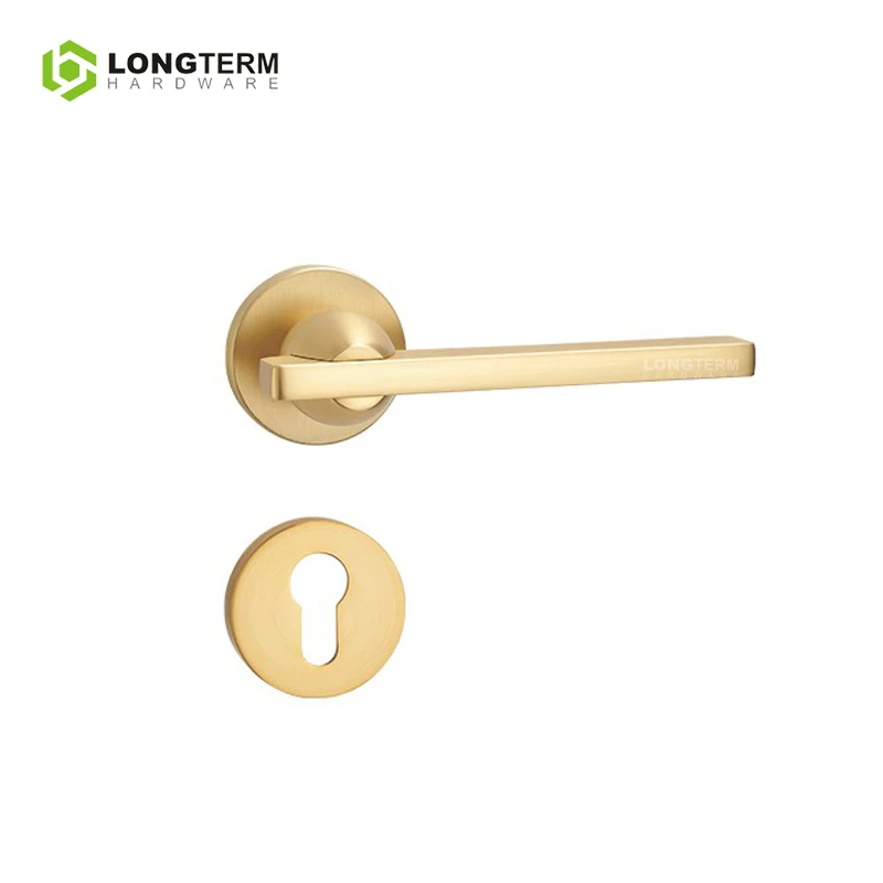 Zinc Alloy Round Rosette Metal Lever Modern Luxury Gold Chrome Internal Door Handles Mortise Door Lock Handle with Computer Keys