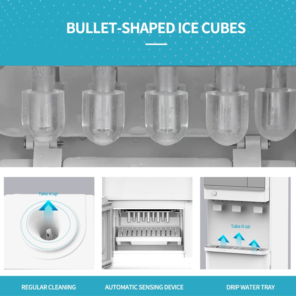 3 in 1 Water Dispenser with build in ice maker 3 Temperature Touching Control Panel 12kg Ice Cube per day Compressor cooling